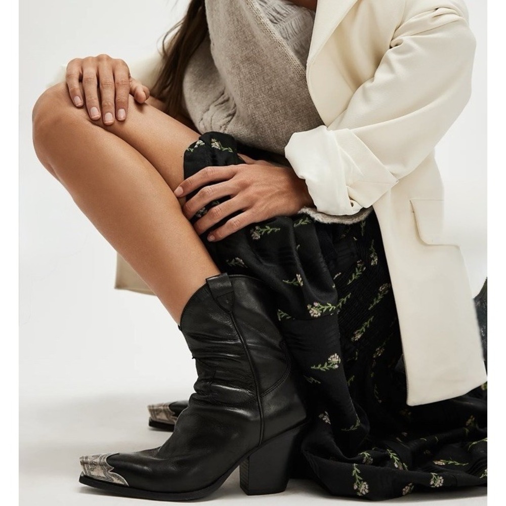 NEW Free People Brayden Black Western Boot Sz 9-9.5 Silver Toe Cowgirl Country - Picture 7 of 15